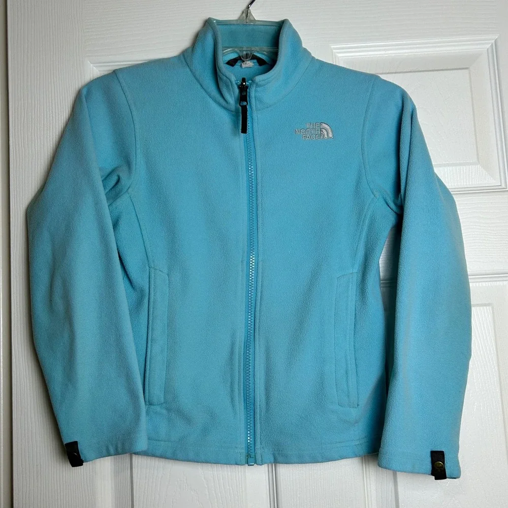 The North Face Girls Fleece Jacket Light Blue Zip Up Size 10 12 Winter Fall Warm